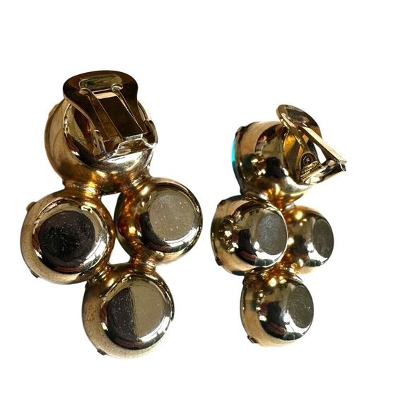 Vintage Bold Blue & Green  Clip-On Earrings - Picture 8 of 8